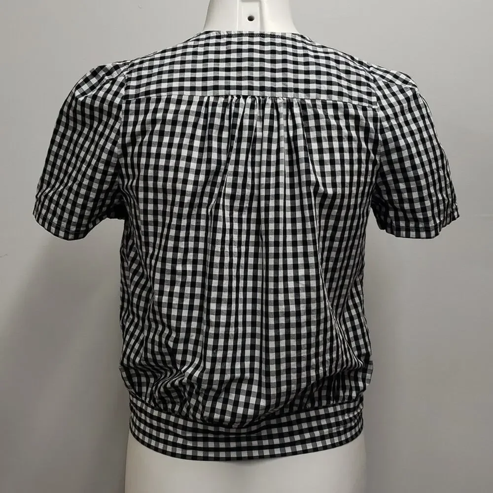 Madewell Gingham Wrap Top Checkered Short Sleeve Puff Cotton XS Summer Vacation